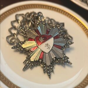 Vintage 1960s Enamel Heraldic Coat of Arms Shield Medallion Pendant Necklace